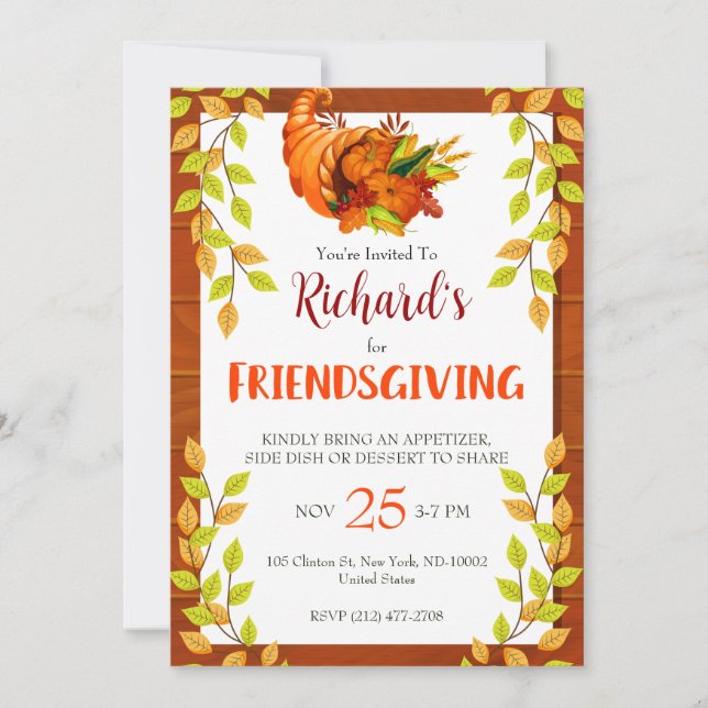 Invitation Watercolor Foliing Thanksgiving Feast Dinner (Devant)
