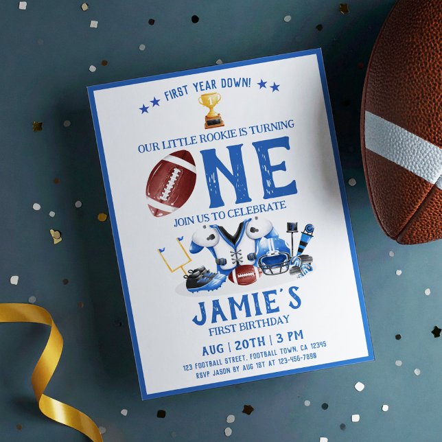 Invitation Watercolor Football All Star Blue 1er anniversaire (Créateur téléchargé)