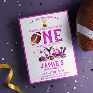 Invitation Watercolor Football All Star Pink 1er anniversaire