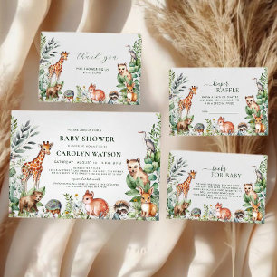 Invitation Watercolor Forest Baby shower des animaux de bois