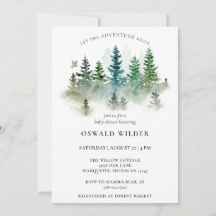 Invitation Watercolor Forest Baby shower des animaux de bois