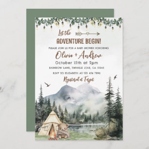 Invitation Watercolor Forest Camping Baby shower d'aventure