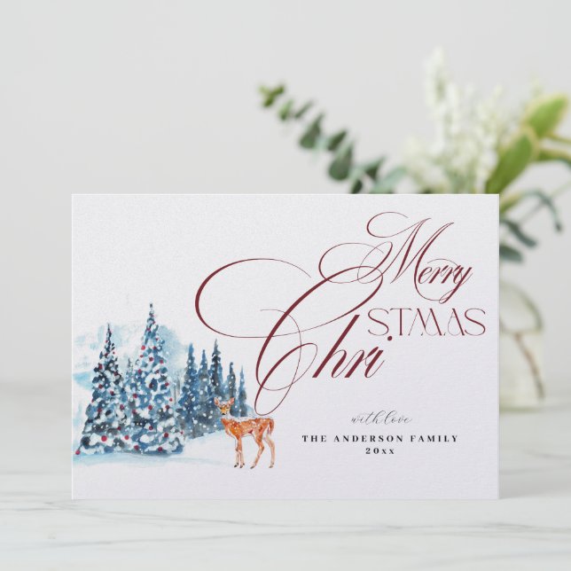 Invitation Watercolor Forest Christmas Card (Debout devant)