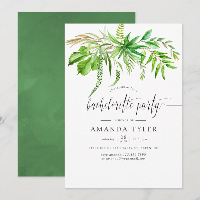 Invitation Watercolor Forest Green Bachelorette Party (Devant / Derrière)