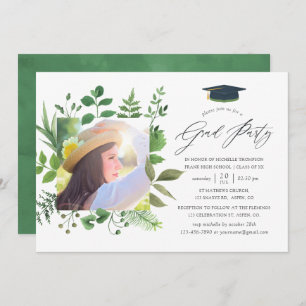 Invitation Watercolor Forest Green Graduation Party