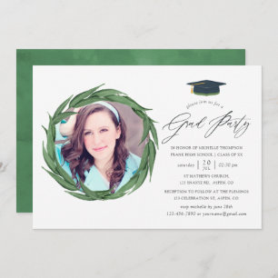 Invitation Watercolor Forest Green Graduation Party