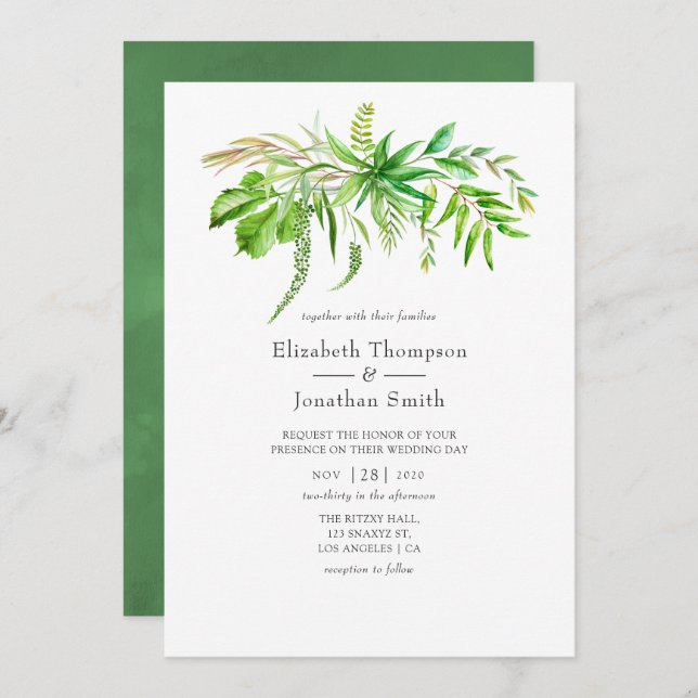 Invitation Watercolor Forest Greenery Mariage (Devant / Derrière)