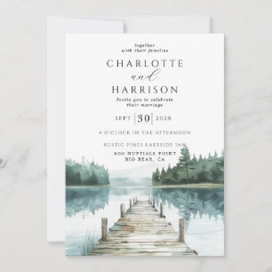 Invitation Watercolor Forest Mountain Lake Mariage