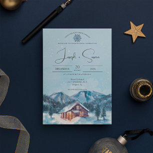 Invitation Watercolor Forest Winter Snowy Mountain Mariage