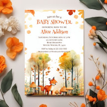 Watercolor Forêt de bois Autumn Fox Baby shower