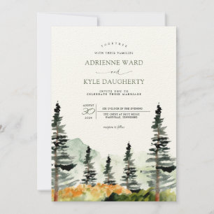 Invitation Watercolor Forêt Paysage Montagne Mariage Invit