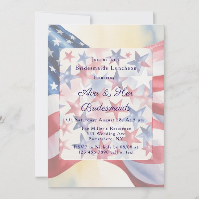 Invitation Watercolor Fourth Of July Bridesmaids Luncheon (Devant)