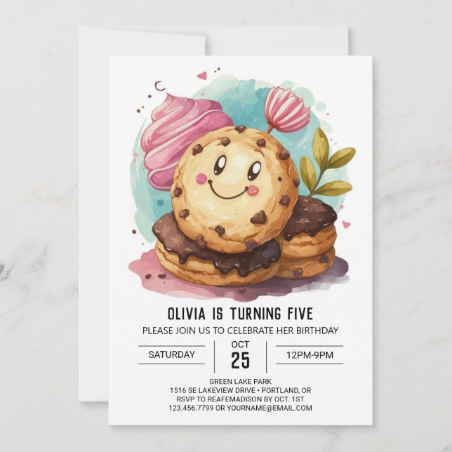 Invitation Watercolor Fun Boho Cookies Anniversaire (Devant)