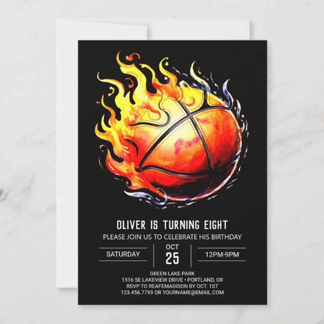 Invitation Watercolor Fun Boy Basketball Anniversaire (Devant)