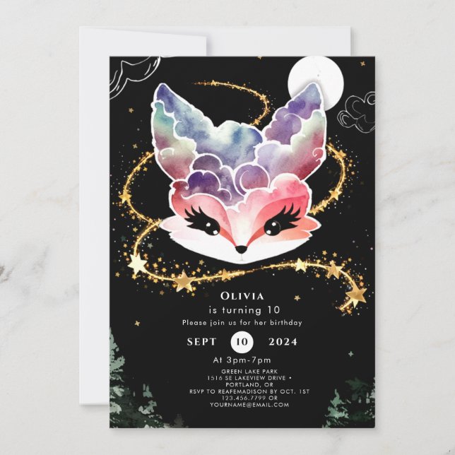 Invitation Watercolor Fun Fox Anniversaire (Devant)