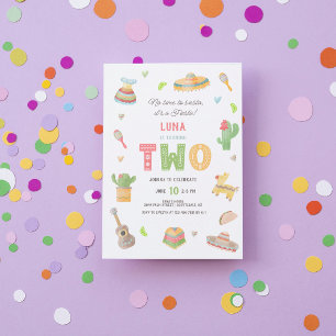 Invitation Watercolor Fun Mexicaine Fiesta 2e fête d'annivers