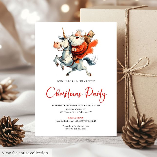 Invitation Watercolor Funny Santa Festive Christmas Invites (Funny Quirky Santa Red Green Christmas Invitation)