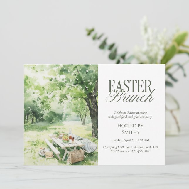 Invitation Watercolor Garden Picnic Easter Brunch Elegant  (Debout devant)