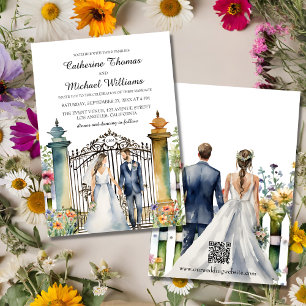 Invitation Watercolor Garden Porte Fleur sauvage Mariage QR C
