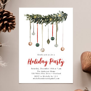 Invitation Watercolor Garland and Ornaments Holiday Party