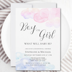 Invitation Watercolor Genre Reveal Party Garçon ou fille