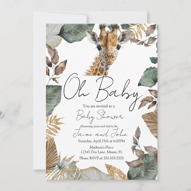 Invitation Watercolor Giraffe Wild Baby Shower (Devant)