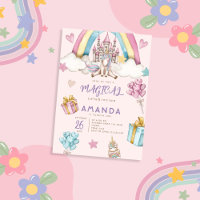 Watercolor Girl Cute Unicorn Palace Anniversaire