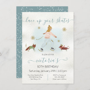 Invitation Watercolor Girl Patinage sur glace Neige Anniversa