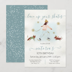 Invitation Watercolor Girl Patinage sur glace Neige fête d'an