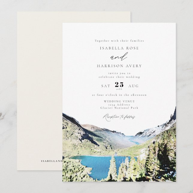 Invitation Watercolor Glacier National Park Mariage extérieur (Devant / Derrière)