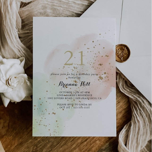 Invitation Watercolor Gold Confetti 21e fête d'anniversaire (Créateur téléchargé)