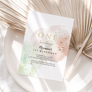 Invitation Watercolor Gold Confetti Première fête d'anniversa