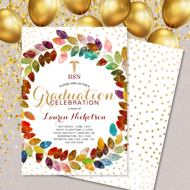 Invitation Watercolor Gold Wreath Nurse Pinning (Créateur téléchargé)