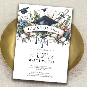 Invitation Watercolor Graduation Floral Banner Grad Party