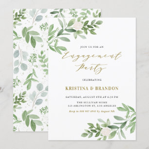 Invitation Watercolor Green and Flowers Engagement Party
