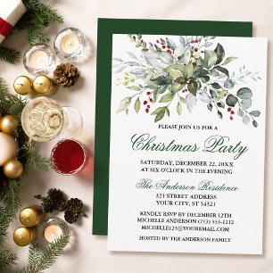 Invitation Watercolor Green Berries fête de Noël