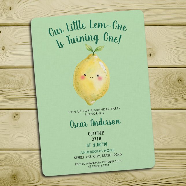 Invitation Watercolor Green Cute Lemon First Birthday (Créateur téléchargé)
