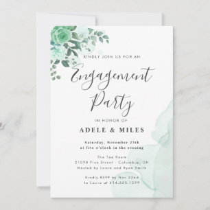 Invitation Watercolor Green Flowers Engagement