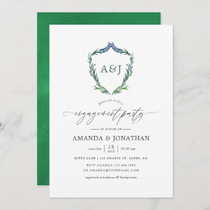 Invitation Watercolor Green Laurel Crest Engagement Party