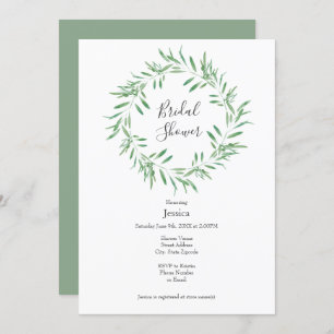 Invitation Watercolor Green Olive Wreath