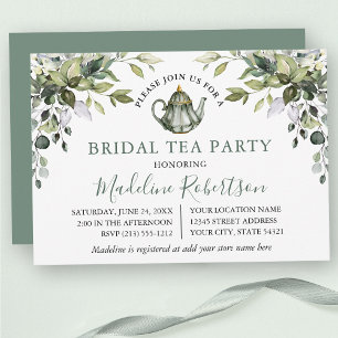 Invitation Watercolor Green Sage Green Bridal Tea Party