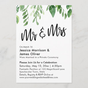 Invitation Watercolor Greenery Mr & Mrs Post-Wedding Party