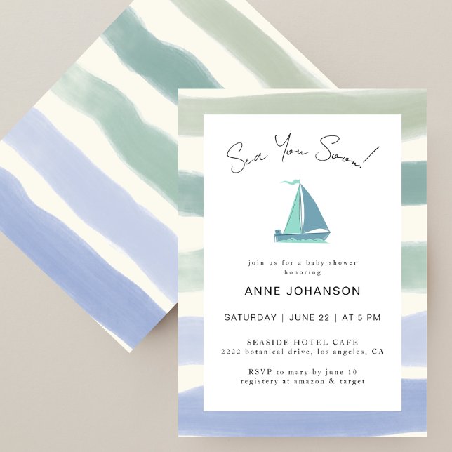 Invitation Watercolor Hand Lettering Sea You Soon Baby Shower (Créateur téléchargé)