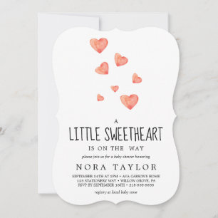 Invitation Watercolor Hearts Bébé Doux Fête Prénatale