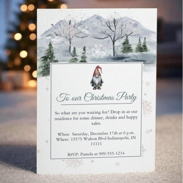 Invitation Watercolor Holiday Gnome Fête de vacances (Watercolor Holiday Gnome Party Invitation)