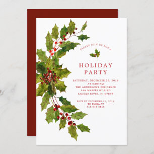 Invitation Watercolor Holly Berry Fête de Noël