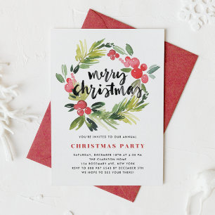 Invitation Watercolor Holly Wreath Joyeuse fête de vacances