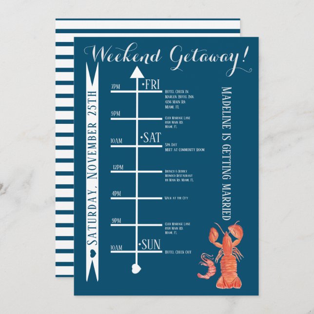 Invitation Watercolor Homard Bachelorette Week-end Getaway (Devant / Derrière)