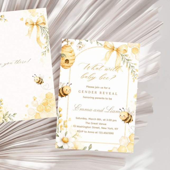 Invitation Watercolor Honey Bee Floral Neutral Gender Reveal (bee gender reveal, what will baby bee, honey bee invitation, gender reveal invite, neutral baby show)