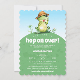 Invitation Watercolor Hop On Over Cute Frog Baby Shower